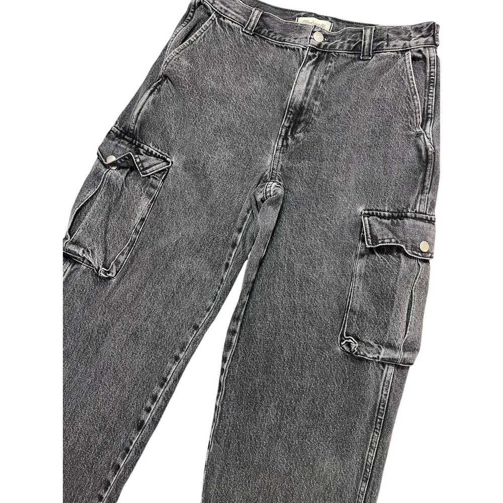 Madewell Low Slung Cargo Jeans Wide Straight Leg Black Wash Utility Denim Sz 26 - Picture 3 of 9